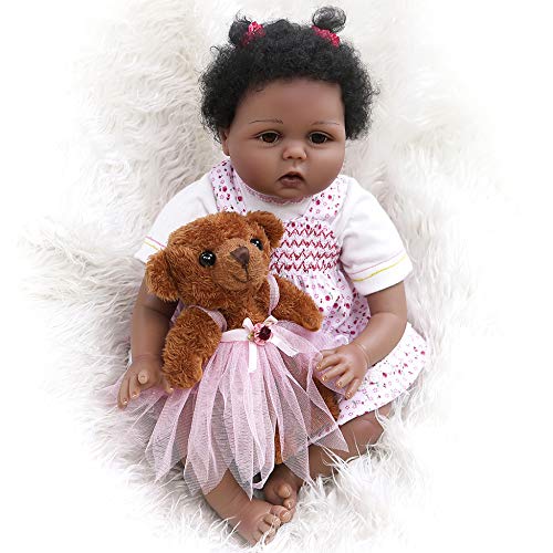 YIHANGG 55CM Lebensechte Wiedergeborene Puppe Weicher Körper Afroamerikaner Baby Realistische Neugeborene Puppe 100% Handgemachte Detaillierte Malerei Sammlerstücke Kunstpuppe von YIHANGG