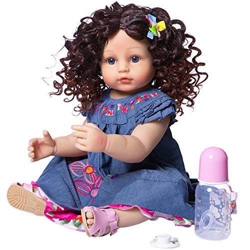 YIHANGG 55CM Original Ganzkörper Weiches Silikon Real Soft Touch Reborn Baby Kleinkind Reborn Puppe Lockiges Haar Mode Mädchen Puppe von YIHANGG