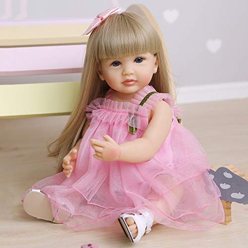 YIHANGG 55CM Weich Ganzkörper Silikon Sweet Face Babypuppe Kleinkind Pink Original Lebensechte Reborn Babys Mädchen Wasserdichtes Badespielzeug von YIHANGG