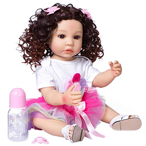 YIHANGG 55cm Original Ganzkörper Weiches Silikon Reborn Baby Kleinkind Pincess Curly Hair Fashion Girl Puppe von YIHANGG