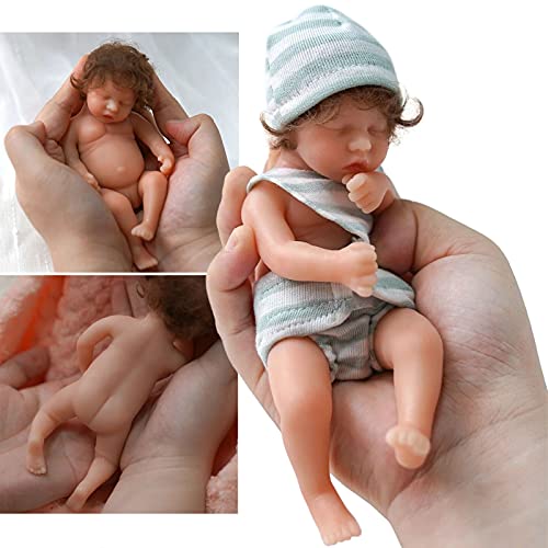 YIHANGG 6 Zoll Mini Reborn Puppe Lebensechte Neugeborene Mädchenpuppe Mit Kleidung Mit Lockigem Verwurzeltem Haar Ganzkörper-Silikon Schlafende Babypuppe 15cm von YIHANGG