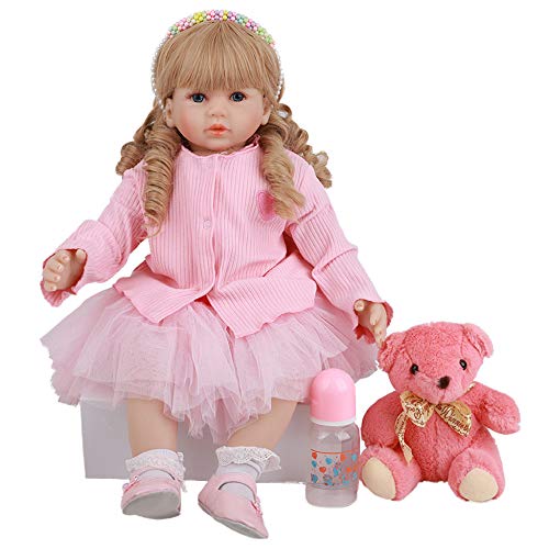 YIHANGG 60CM Reborn Baby Kleinkind Prinzessin Mädchen Puppe Entzückende Lebensechte Babypuppen Mit Blonden Lockigen Haaren Kinderspielzeug Für Geburtstagsgeschenke von YIHANGG