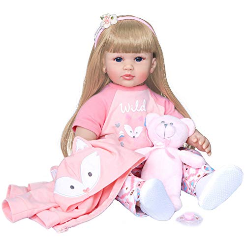 YIHANGG 60cm Realistische Weiche Silikon Reborn Babys Kleinkind Mädchen Puppen Lebensechte Neugeborene Puppe Geschenk Reborn Puppen Babys Spielzeug,Blond von YIHANGG