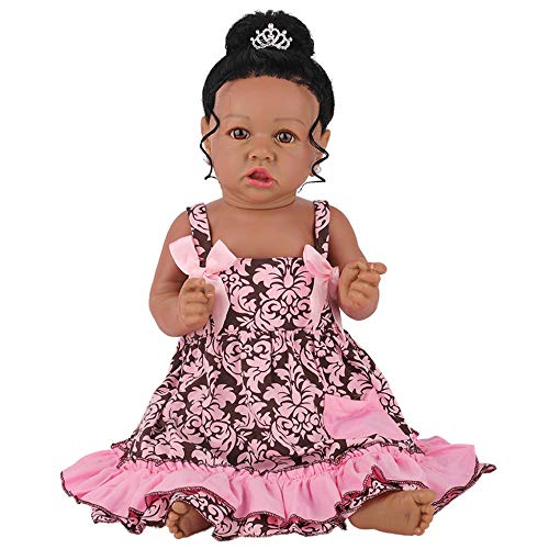 YIHANGG Afroamerikaner Lebensechte Babypuppen Reborn Babys Mädchen 23 Zoll 58 cm Silikon Puppen Kleinkind Prinzessinnen Dress Up Dolls Kid Geburtstag Weihnachten von YIHANGG