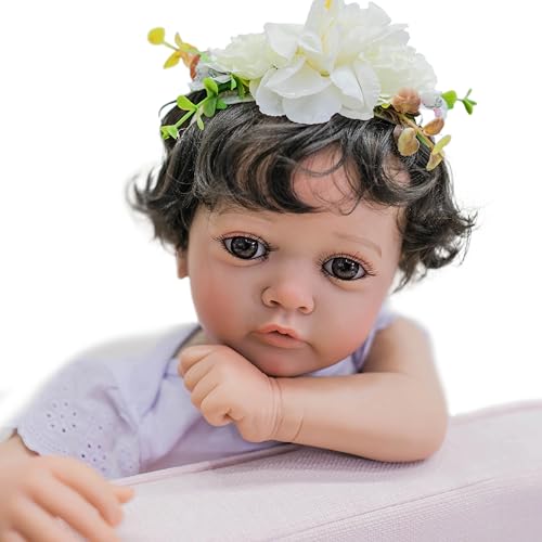 YIHANGG Afroamerikanisch Reborn Baby Puppe Große Augen Schwarzes Lockiges Haar 60cm Lebensecht Kleinkind Prinzessin Puppe Geburtstag Weihnachten Geschenke von YIHANGG