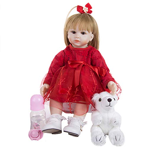 YIHANGG Reborn Babys Mädchen Kleinkindmädchen 19" 48 cm Prinzessin Lebensechte Babypuppen Silikon Sammlung Bebe Reborn Dolls Spielzeug Mit Rotem Kleid Spielkamerad Für Kinder von YIHANGG