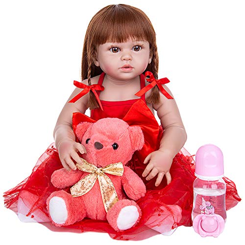 YIHANGG Silikon Puppen Lebensechte Babypuppen 55cm Reborn Babys MäDchen Mit Rotem Rock FüR Kind Geburtstag Weihnachten Geschenk Spielen Haus Spielzeug von YIHANGG