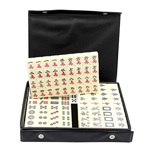 YIHAOBAIHUO Chinesisches Mahjong 20 mm chinesisches Mahjong, tragbares Mini-Mahjong-Set, 144-teilige Mahjong-Karten, Indoor-Unterhaltungszubehör mit Box für Familienspiele Tisch-Mahjong-Fliesen von YIHAOBAIHUO