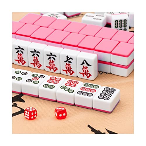 YIHAOBAIHUO Chinesisches Mahjong 40 mm rosa chinesisches Mahjong-Set, 144-teiliges Mahjong-Tischspiel, Indoor-Unterhaltungszubehör, traditionelles Mah-Jongg-Familienspiel Tisch-Mahjong-Fliesen von YIHAOBAIHUO