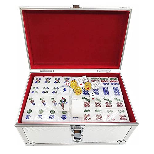 YIHAOBAIHUO Chinesisches Mahjong Chinesische Mahjong-Sets, tragbares Mahjong-Set, 144-teiliges Mahjong-Tischbrettspiel mit Aluminium-Aufbewahrungsbox für chinesisches Spielen Tisch-Mahjong-Fliesen von YIHAOBAIHUO