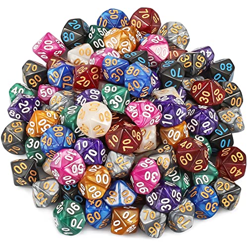 YILAIDA 100 Stück Polyedrisch Würfel Set mit Schwarz Beutel, Tisch Spiel Würfel für Dungeons and Dragons Pathfinder DND RPG MTG (10 Seitige (00-90)) von YILAIDA