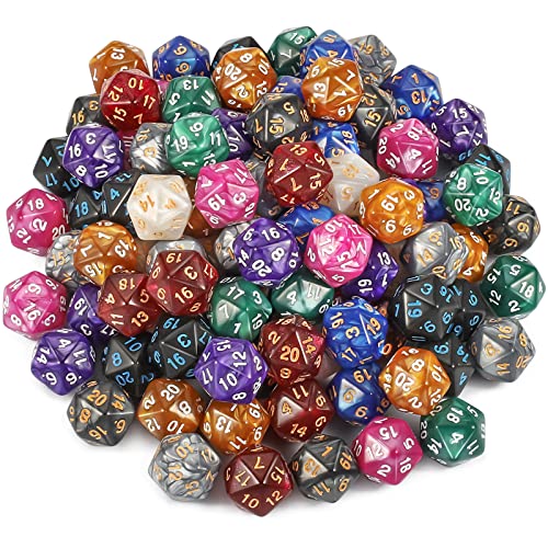 YILAIDA 100 Stück Polyedrisch Würfel Set mit Schwarz Beutel, Tisch Spiel Würfel für Dungeons and Dragons Pathfinder DND RPG MTG (20 Seitige) von YILAIDA