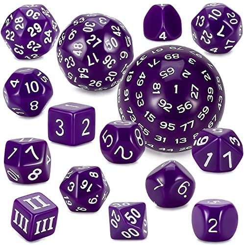 YILAIDA DND Dice Polyedrisches Würfel Set - 15 Stück mit Beuteln D3-D100 Würfel Polyeder Würfel DND Spiel Würfel für Dungeons und Dragons RPG MTG (Lila und Weiß) von YILAIDA