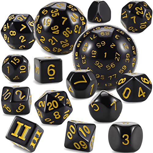 YILAIDA DND Dice Polyedrisches Würfel Set - 15 Stück mit Beuteln D3-D100 Würfel Polyeder Würfel DND Spiel Würfel für Dungeons und Dragons RPG MTG (Schwarz und Gelb) von YILAIDA