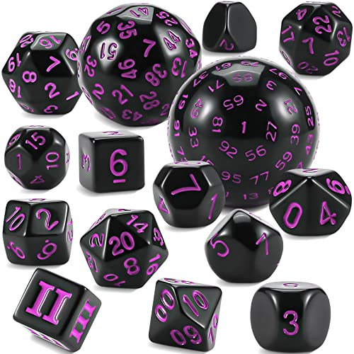 YILAIDA DND Dice Polyedrisches Würfel Set - 15 Stück mit Beuteln D3-D100 Würfel Polyeder Würfel DND Spiel Würfel für Dungeons und Dragons RPG MTG (Schwarz und Lila) von YILAIDA