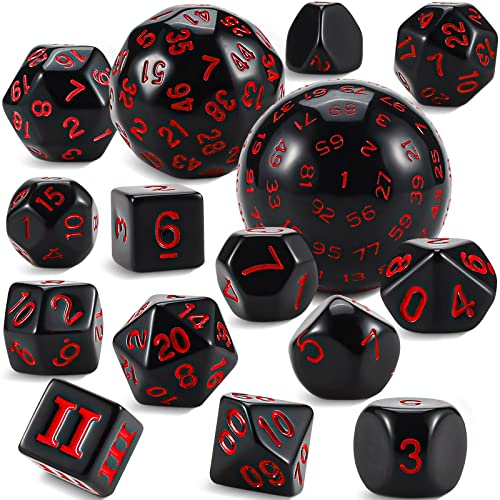 YILAIDA DND Dice Polyedrisches Würfel Set - 15 Stück mit Beuteln D3-D100 Würfel Polyeder Würfel DND Spiel Würfel für Dungeons und Dragons RPG MTG (Schwarz und Rot) von YILAIDA