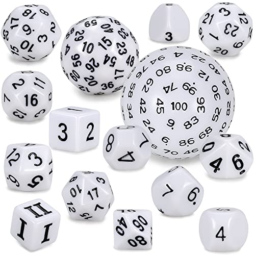 YILAIDA DND Dice Polyedrisches Würfel Set - 15 Stück mit Beuteln D3-D100 Würfel Polyeder Würfel DND Spiel Würfel für Dungeons und Dragons RPG MTG (Weiß und Schwarz) von YILAIDA