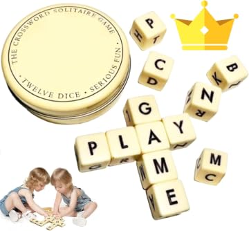 Das Kreuzworträtsel-Solitär-Spiel, Qless Kreuzworträtsel-Solitär-Würfelspiel mit 12 Würfelbuchstaben, Wortspiele, multifunktionales Scrabble-Buchstaben-Spiel, Reise-Scrabble-Spiel mit Etui für Kinder von YILCER