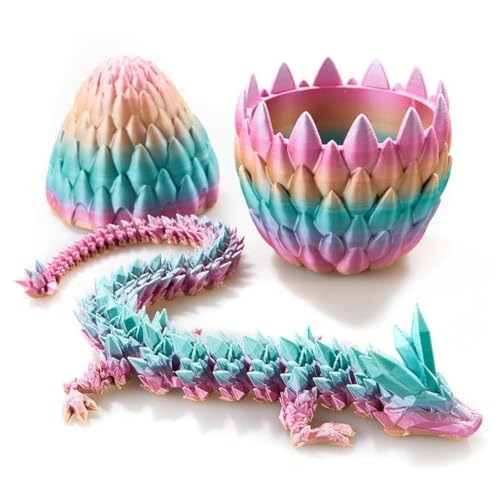 YILCER 3D Printed Dragon Egg, Mystery Crystal Dragon Egg Fidget Toys Surprise, Easter Eggs Articulated Crystal Dragon Eggs with Dragon Inside (A-Rainbow) von YILCER