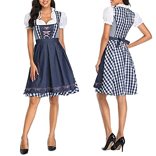 YILEEGOO Damen Oktoberfest Kostüm Deutsches Dirndl Kleid Traditionelle Bayerische Karneval Party 3 Teilig Bier Dienstmädchen Kostüme Holloween Verkleidung (Dunkelblau, S) von YILEEGOO