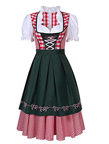 YILEEGOO Damen Oktoberfest Kostüm Deutsches Dirndl Kleid Traditionelle Bayerische Karneval Party 3 Teilig Bier Dienstmädchen Kostüme Holloween Verkleidung (Dunkelgrün, S) von YILEEGOO