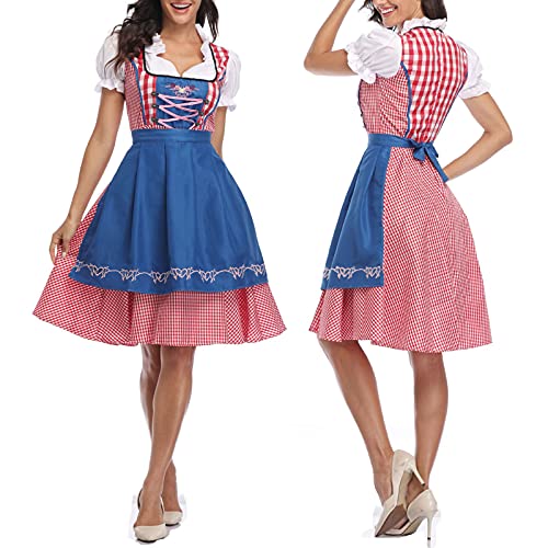 YILEEGOO Damen Oktoberfest Kostüm Deutsches Dirndl Kleid Traditionelle Bayerische Karnevalsparty 3-teilige Biermädchen-Kostüme Holloween Fasching (Blau, XXL) von YILEEGOO