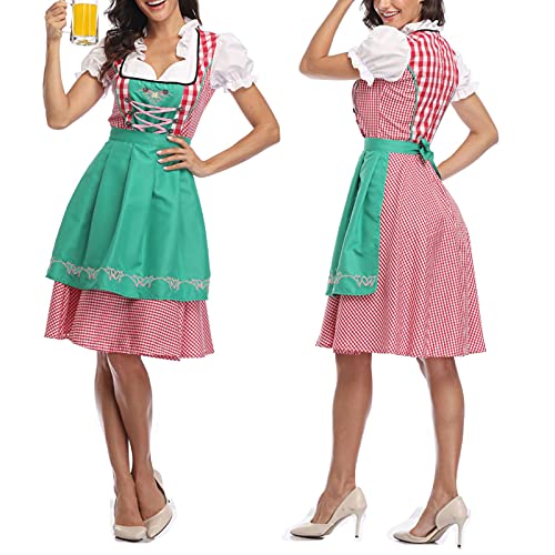 YILEEGOO Damen Oktoberfest Kostüm Deutsches Dirndl Kleid Traditionelle Bayerische Karnevalsparty 3-teilige Biermädchen-Kostüme Holloween Fasching (Hellgrün, L) von YILEEGOO