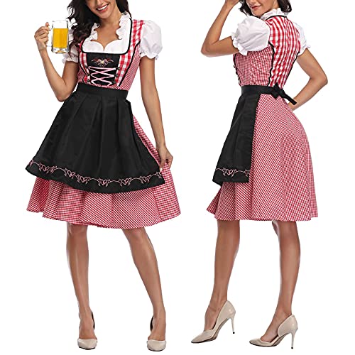 YILEEGOO Damen Oktoberfest Kostüm Deutsches Dirndl Kleid Traditionelle Bayerische Karnevalsparty 3-teilige Biermädchen-Kostüme Holloween Fasching (Schwarz, XXL) von YILEEGOO