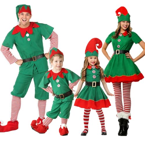 YILEEGOO Elfenkostüm für Erwachsene, Elfenkostüm, Elfenkostüm mit Elfenkleid + Hut + Socken + Gürtel, Weihnachtskostüm für Damen (Papa, XL, Elfenkostüm) von YILEEGOO