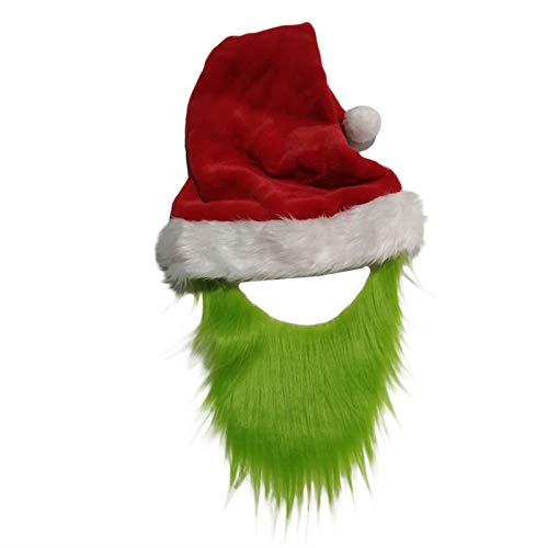 YILEEGOO Grüne flauschige Weihnachtsmütze/Handschuhe, Weihnachtsmann-Monster-Mütze/Handschuhe, Cosplay, Weihnachtsdekoration für Kinder und Erwachsene (Rot Grün, Hut) von YILEEGOO