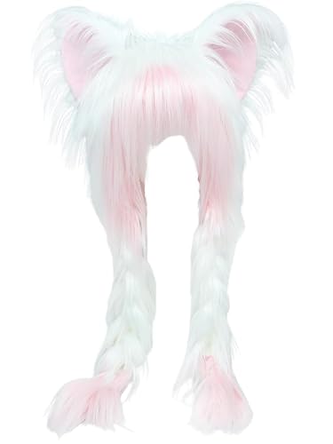 YILEEGOO Kunstfell-Katze, Fuchsohren, Kopfbedeckung, Plüsch, Winter, warm, Pelzanzug, Kostüm, Anime JK Lolita Y2K, Cosplay-Zubehör, Party-Requisiten für Halloween (Rosa, Einheitsgröße) von YILEEGOO