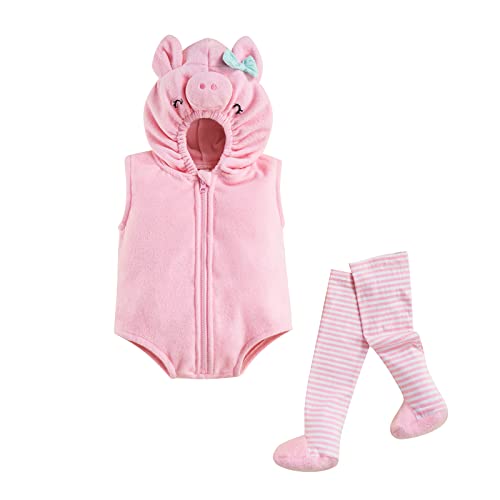 YILEEGOO Neugeborenes Baby Jungen Mädchen Tierkostüme Säugling Halloween Cosplay Outfit Kleinkind Obst Fancy Kostüm Reißverschluss Kapuze Strampler Overall mit Strümpfen Leggings (Rosa Schwein, 12-18 von YILEEGOO