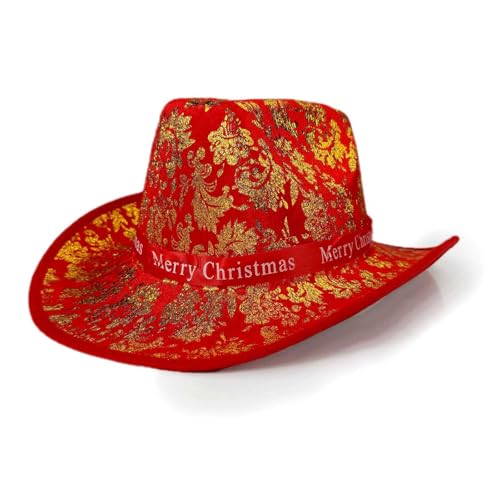 YILEEGOO Weihnachts-Cowgirl-Hüte für Erwachsene, Jazz-Hüte für Urlaub, Cosplay, Kostüme, Partyzubehör, Weihnachtsmannmütze, Kappe (Rot, 6, 30 x 24 x 12 cm) von YILEEGOO