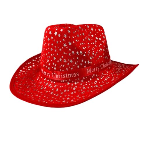 YILEEGOO Weihnachts-Cowgirl-Hüte für Erwachsene, Jazz-Hüte für Urlaub, Cosplay, Kostüme, Partyzubehör, Weihnachtsmannmütze, Kappe (Rot 1, 30 x 24 x 12 cm) von YILEEGOO