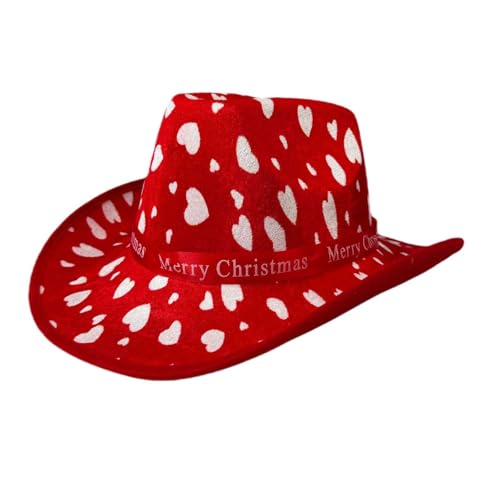 YILEEGOO Weihnachts-Cowgirl-Hüte für Erwachsene, Jazz-Hüte für Urlaub, Cosplay, Kostüme, Partyzubehör, Weihnachtsmannmütze, Kappe (Rot 2, 30 x 24 x 12 cm) von YILEEGOO