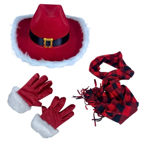 YILEEGOO Weihnachtsmann-Kostüm für Erwachsene, rote Pelz-Samthandschuhe, Nikolausmütze für Damen und Mädchen, Weihnachtsschal, Party, Cosplay-Kostüm (Rot, Einheitsgröße) von YILEEGOO