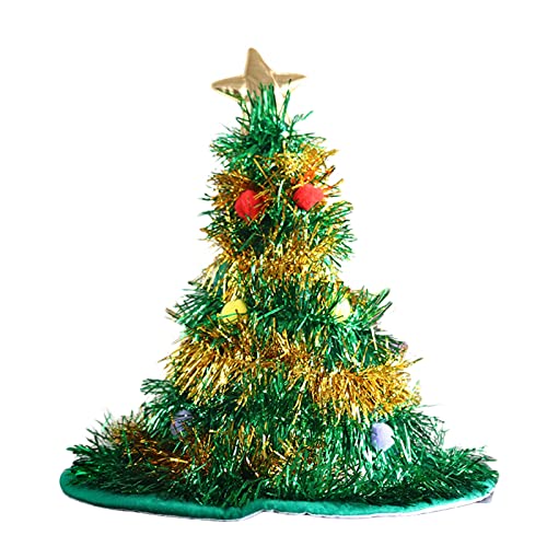 YILEEGOO Weihnachtsmütze, Weihnachtsbaum, Lametta-Hüte, Kostüm, Rot, Grün, Glitzer, Weihnachtsmützen für Weihnachtskostüm, Erwachsene und Kinder (Grün-Gold, 32 x 40 cm) von YILEEGOO