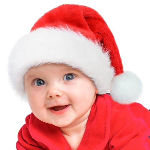 YILEEGOO Weihnachtsmütze, Weihnachtsmannmütze für Kinder und Babys, Erwachsene, Weihnachtsmütze, Unisex, Samt, klassische Weihnachtsmannmütze für Neujahrsparty (Baby-Kinder, Einheitsgröße) von YILEEGOO