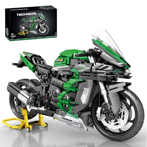 Technik Motorrad Bausteine für Kawasaki H2 SX SE, 2088 Teile 1:5 Klemmbausteine Technik Supermotorrad, Technik Rennen Motorrad Konstruktionsspielzeug, Geschenk für Erwachsene und Kinder Weihnachten von YILETKC