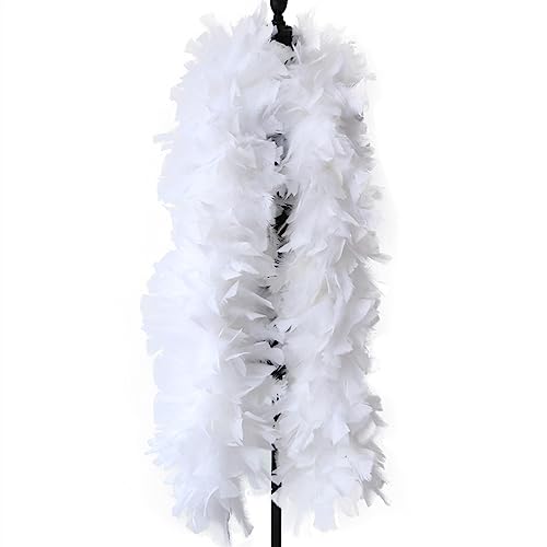 2 Meters Big Turkey Feather Boa Shawl for Craft,Plume Ribbon for Wedding Party Dress Decoration Für Nähen(White) von YIMEIYA