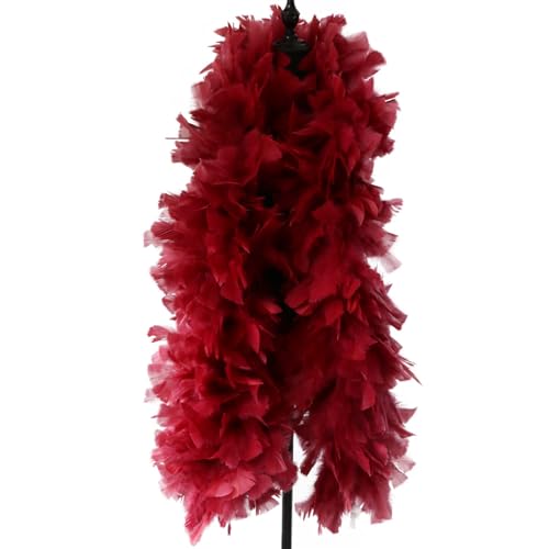 200g/2meter Big Turkey Plume Ribbon Feather Boa Shawl for Wedding Party Dress Sewing Decoration Für Nähen(Wine red) von YIMEIYA