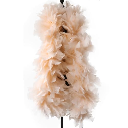 2meters 200g Fluffy Boa Turkey Marabou Feather Scarf Pluem for Craft Clothing Sewing Party Decoration Für Nähen(Champagne Color) von YIMEIYA