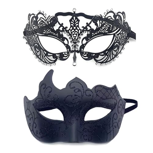 YIMINI 2 Stück Venezianische Maske, Venezianische Maskerade Maske, Ball Masquerade Mask, Maskerade Maske Venezianischen, Geeignet für Männer, Frauen, Tänze, Partys (B) von YIMINI