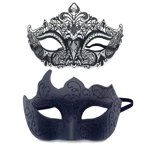 YIMINI 2 Stück Venezianische Maske, Venezianische Maskerade Maske, Ball Masquerade Mask, Maskerade Maske Venezianischen, Geeignet für Männer, Frauen, Tänze, Partys (C) von YIMINI