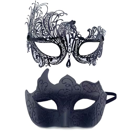 YIMINI 2 Stück Venezianische Maske, Venezianische Maskerade Maske, Ball Masquerade Mask, Maskerade Maske Venezianischen, Geeignet für Männer, Frauen, Tänze, Partys (D) von YIMINI