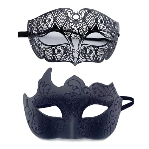 YIMINI 2 Stück Venezianische Maske, Venezianische Maskerade Maske, Ball Masquerade Mask, Maskerade Maske Venezianischen, Geeignet für Männer, Frauen, Tänze, Partys (F) von YIMINI