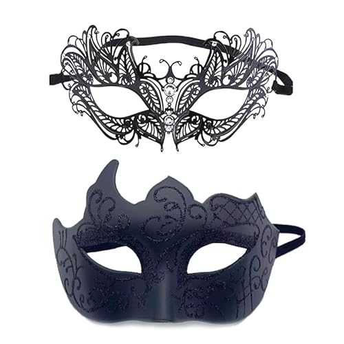 YIMINI 2 Stück Venezianische Maske, Venezianische Maskerade Maske, Ball Masquerade Mask, Maskerade Maske Venezianischen, Geeignet für Männer, Frauen, Tänze, Partys (H) von YIMINI