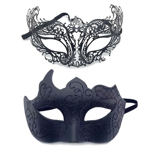 YIMINI 2 Stück Venezianische Maske, Venezianische Maskerade Maske, Ball Masquerade Mask, Maskerade Maske Venezianischen, Geeignet für Männer, Frauen, Tänze, Partys (K) von YIMINI