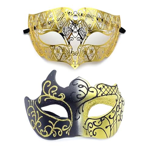 YIMINI 2 Stück Venezianische Maske, Venezianische Maskerade Maske, Ball Masquerade Mask, Maskerade Maske Venezianischen, Geeignet für Männer, Frauen, Tänze, Partys (L) von YIMINI