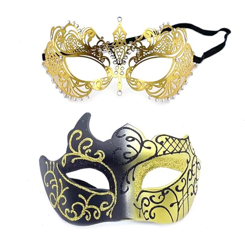 YIMINI 2 Stück Venezianische Maske, Venezianische Maskerade Maske, Ball Masquerade Mask, Maskerade Maske Venezianischen, Geeignet für Männer, Frauen, Tänze, Partys (M) von YIMINI